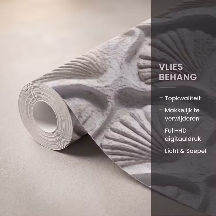 Behang - Zand - Schelpenvorm - Grijs — 3