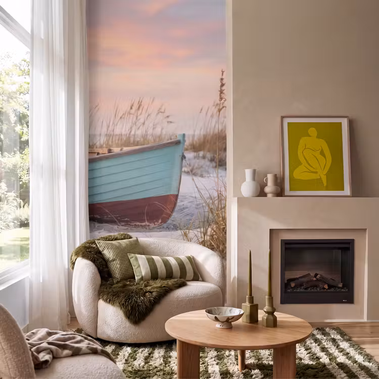 Behang - Rustiek - Roeiboot - Zandstrand — 1