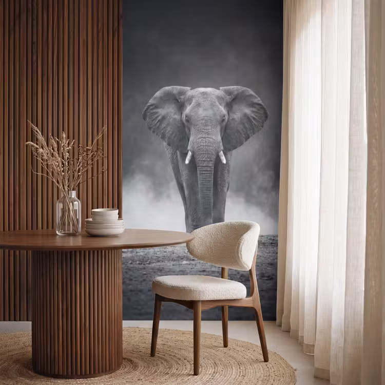 Behang - Olifant - Zwart - Wit - Rook — 4