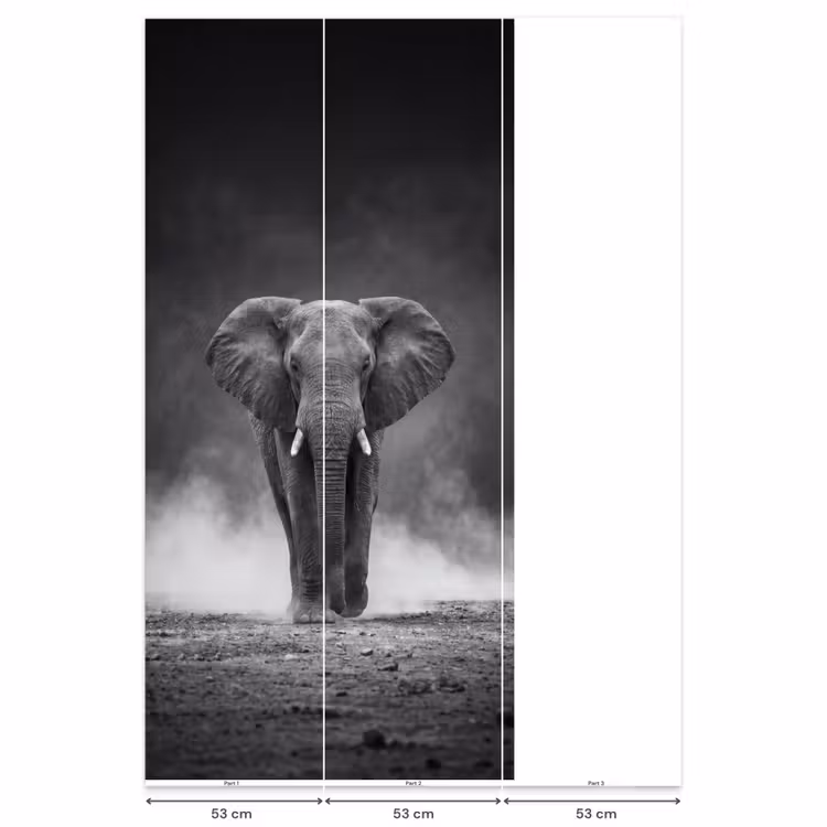 Behang - Olifant - Zwart - Wit - Rook — 6