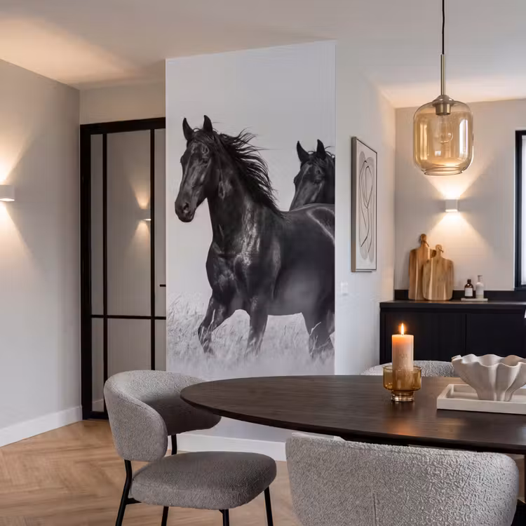 Behang - Paarden - Gras - Zwart - Wit — 5