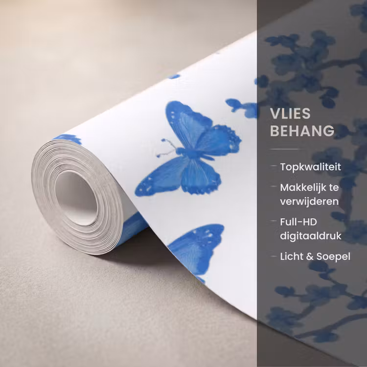 Behang - Vlinder - Bloemen - Blauw — 3