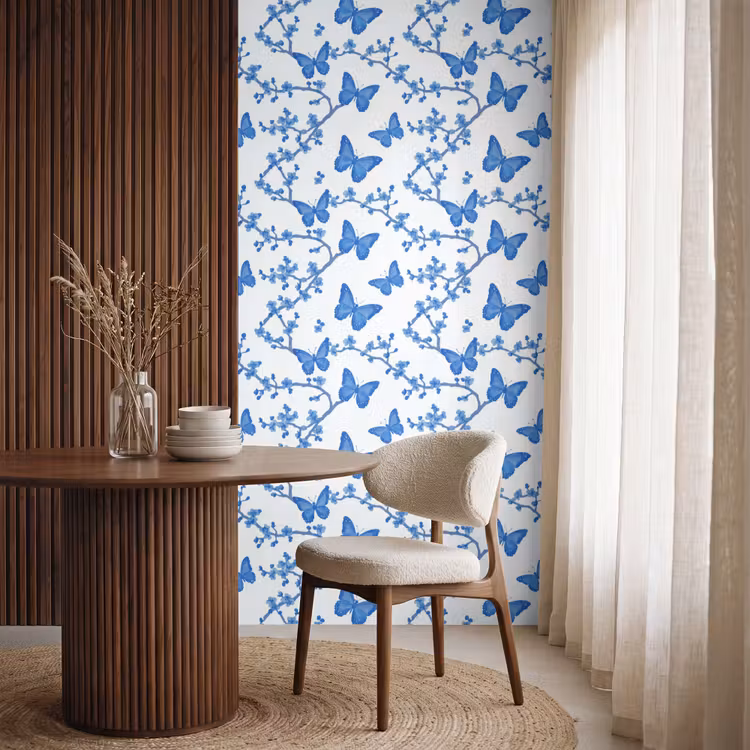 Behang - Vlinder - Bloemen - Blauw — 4