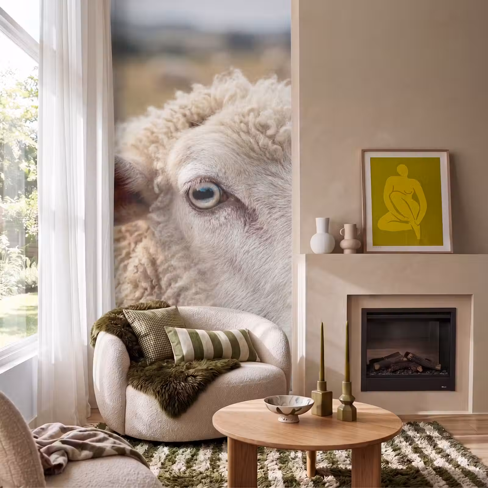 Behang - Schaap - Oog - Wit — 1