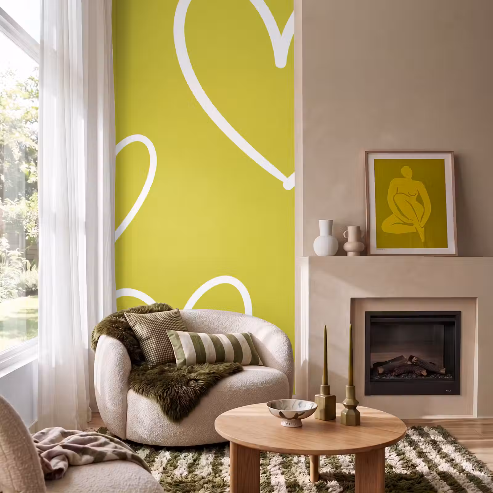 Behang - Groen - Hartjes - Wit — 1