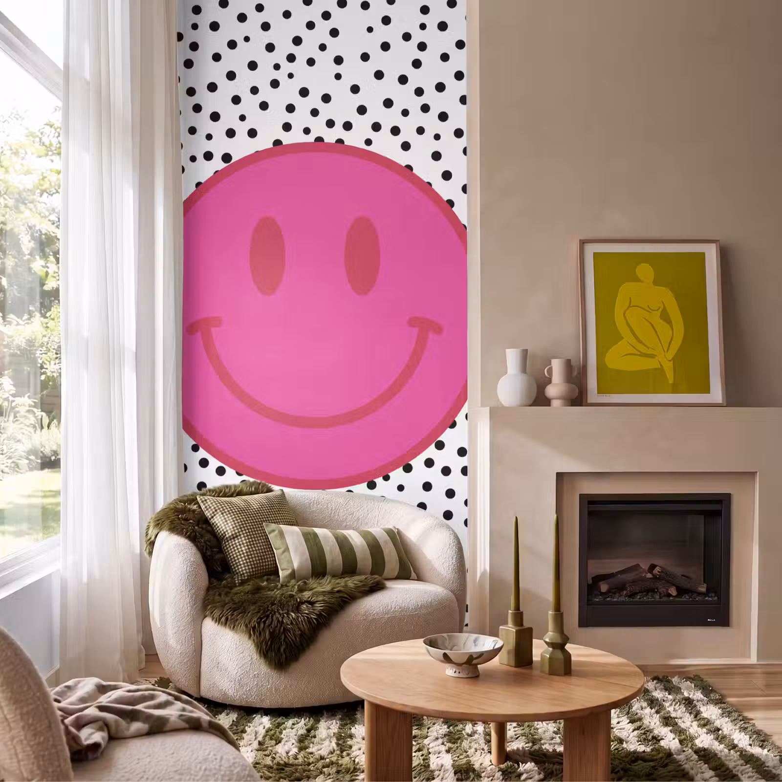 Behang - Smiley - Roze - Stippen — 1