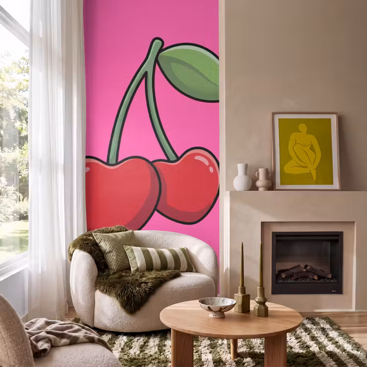 Behang - Kers - Roze - Fruit — 1
