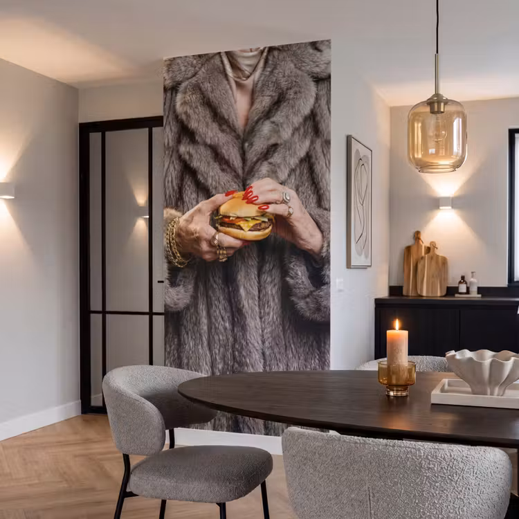 Behang - Vrouw - Hamburger - Bontjas — 5
