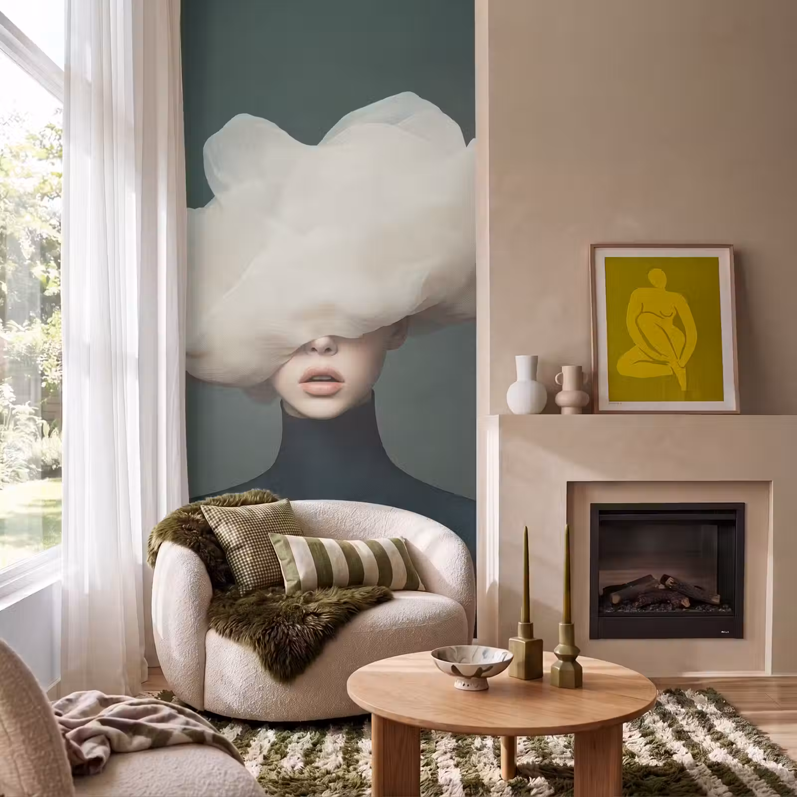 Behang - Hoed - Vrouw - Beige — 1