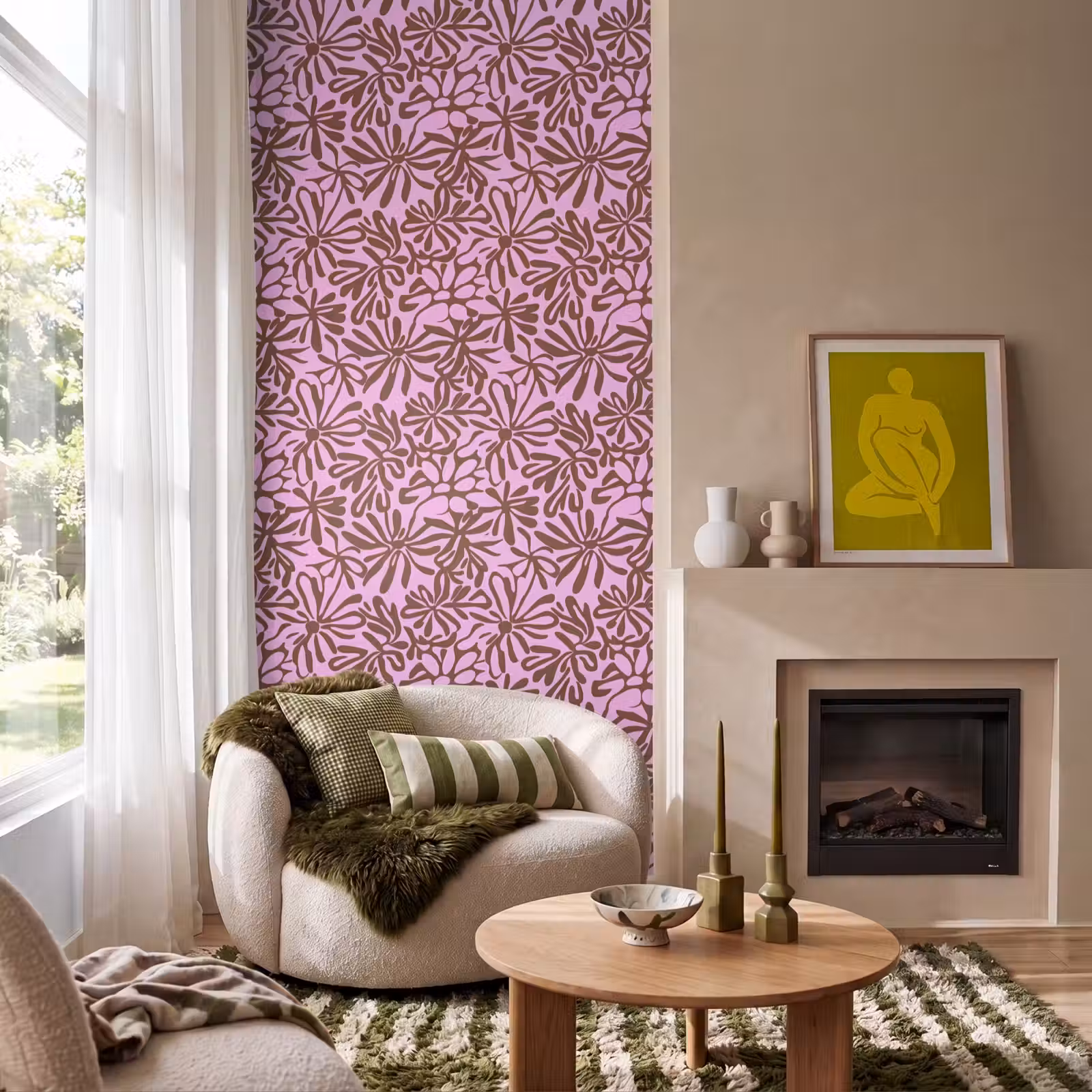 Behang - Organisch - Patroon - Roze — 1