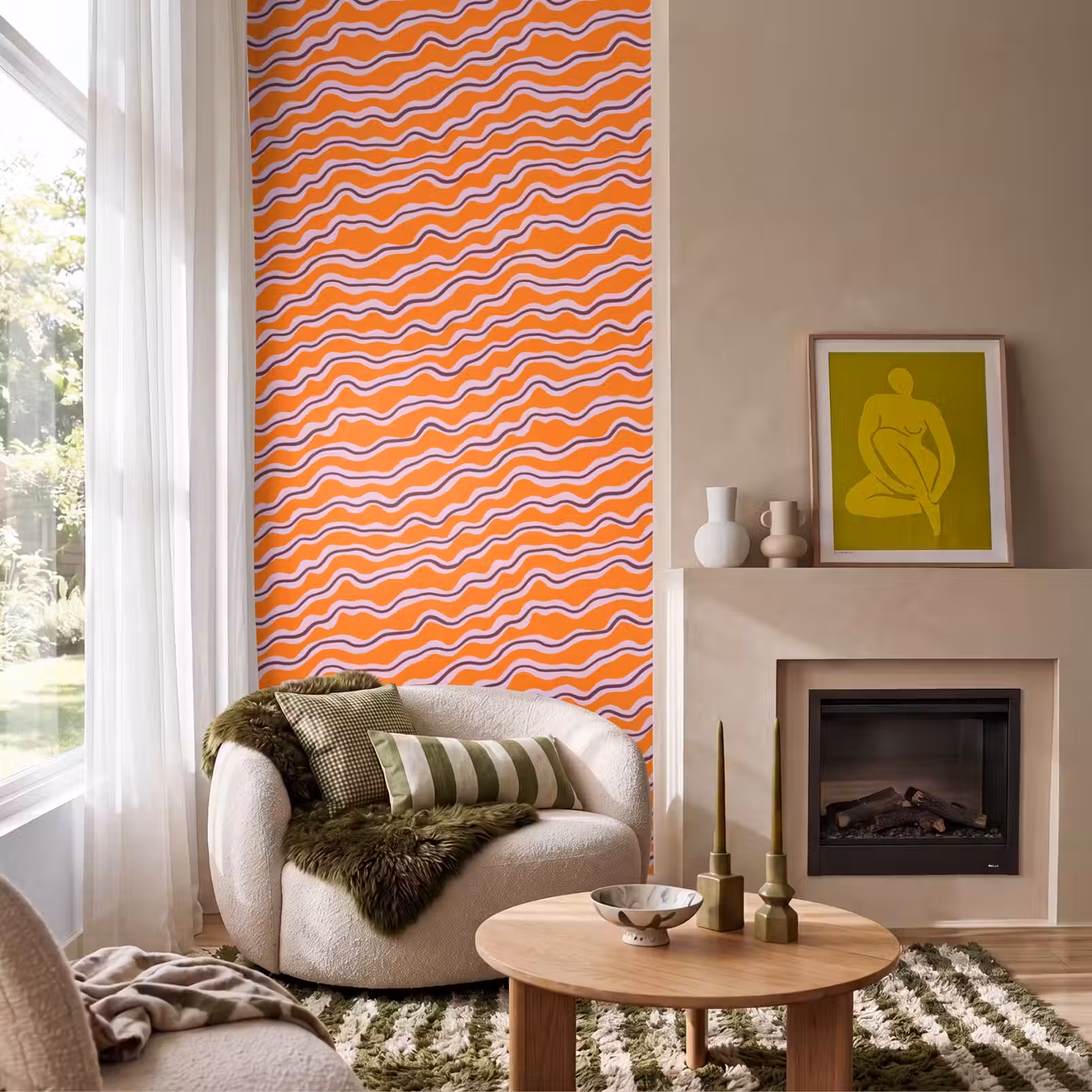 Behang - Retro - Golvend - Oranje — 1