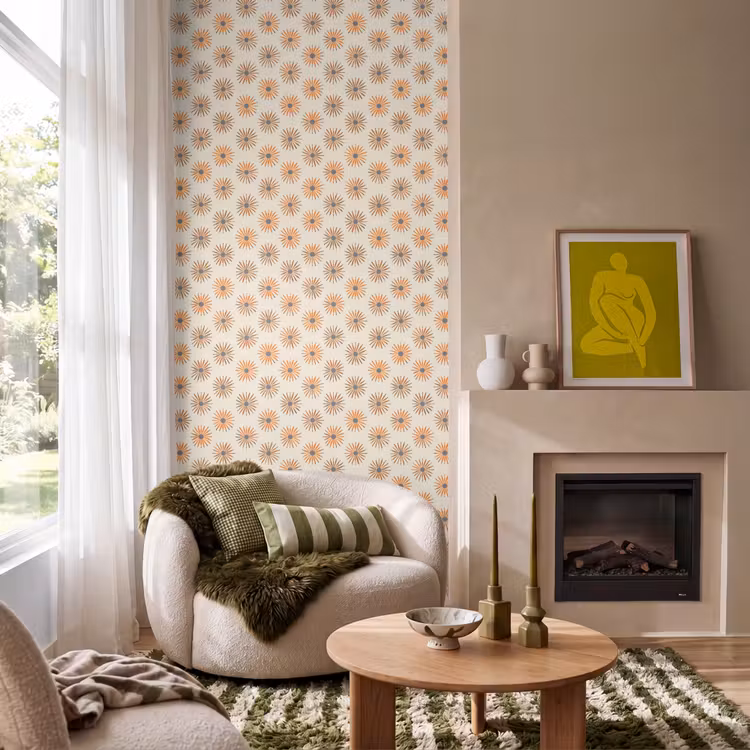 Behang - Madelief - Patroon - Oranje — 1