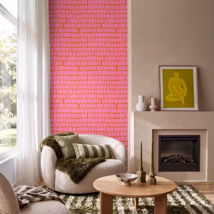 Behang - Organisch - Raster - Roze — 1