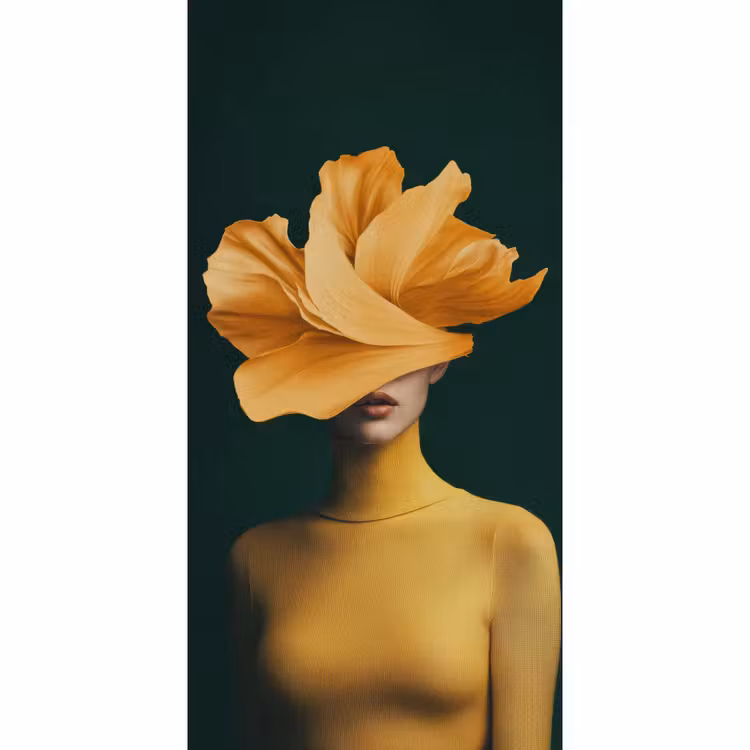 Behang - Vrouw - Hoed - Geel — 2