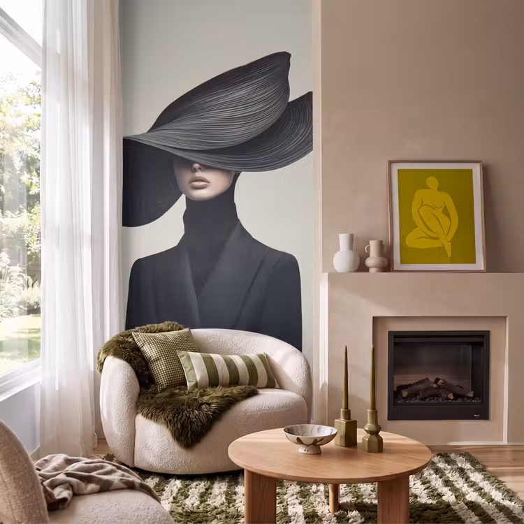 Behang - Zwart - Vrouw - Hoed — 1