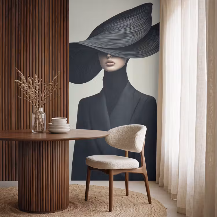 Behang - Zwart - Vrouw - Hoed — 4