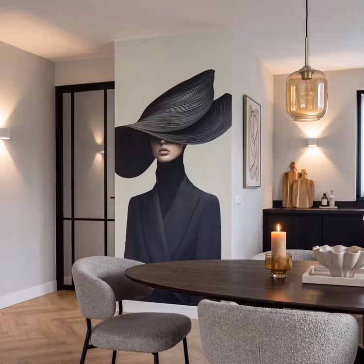 Behang - Zwart - Vrouw - Hoed — 5