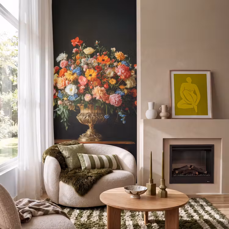 Behang - Goud - Bloemen - Kleuren - Vaas — 1