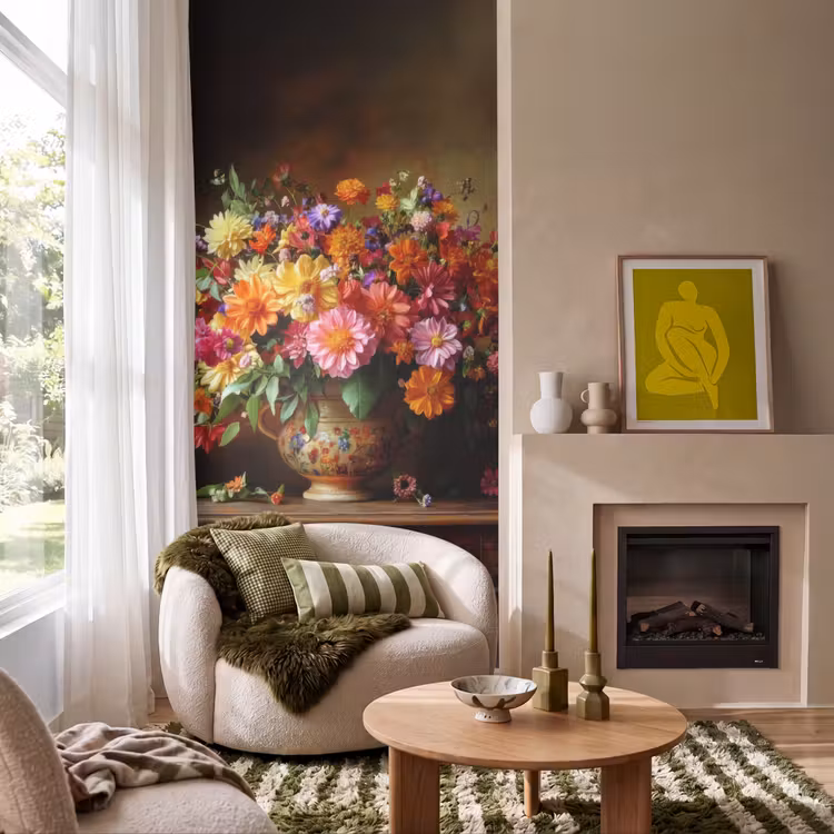 Behang - Kleuren - Boeket - Vaas - Hout — 1