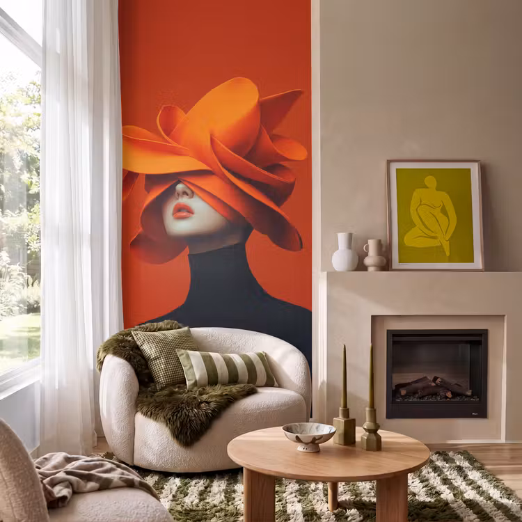 Behang - Oranje - Hoed - Vrouw — 1