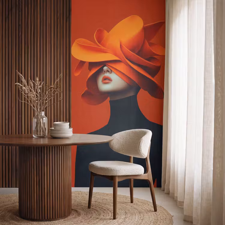 Behang - Oranje - Hoed - Vrouw — 4