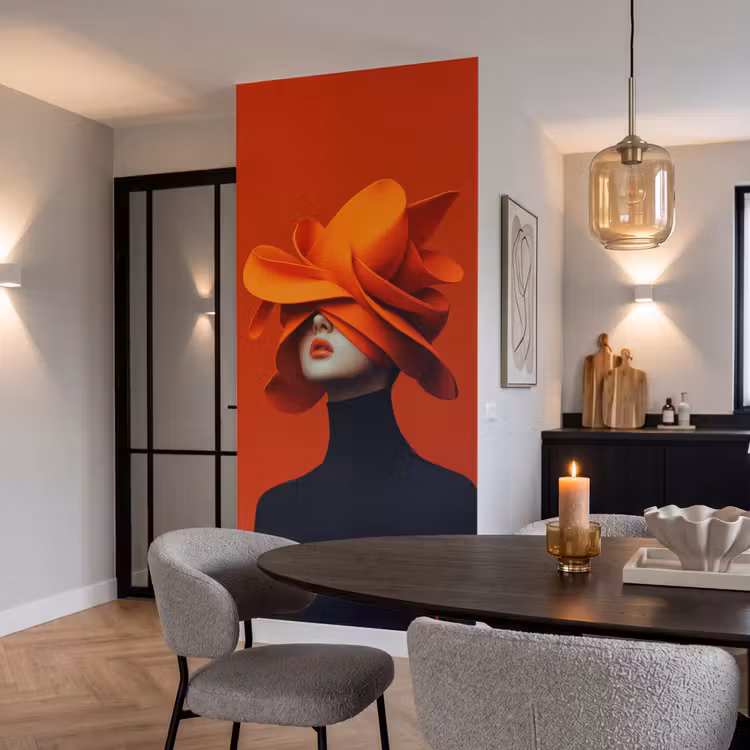 Behang - Oranje - Hoed - Vrouw — 5