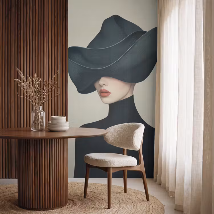 Behang - Vrouw - Groen - Hoed — 4