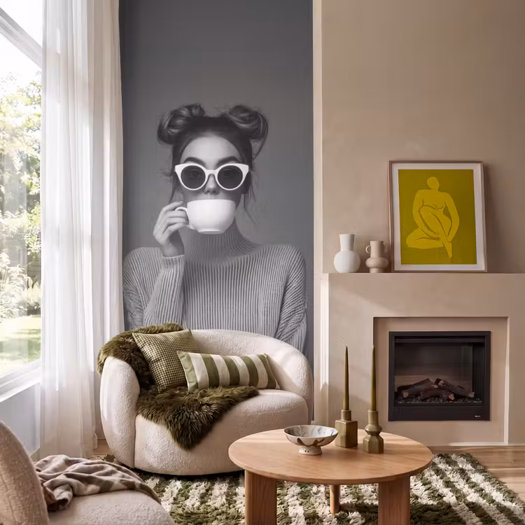Behang - Vrouw - Koffie - Zwart - Wit — 1