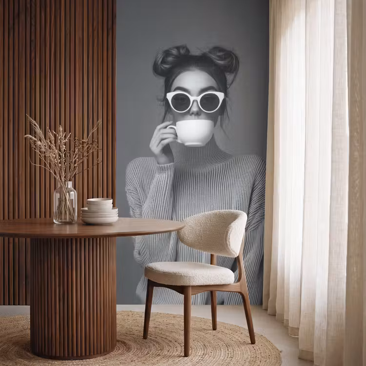 Behang - Vrouw - Koffie - Zwart - Wit — 4