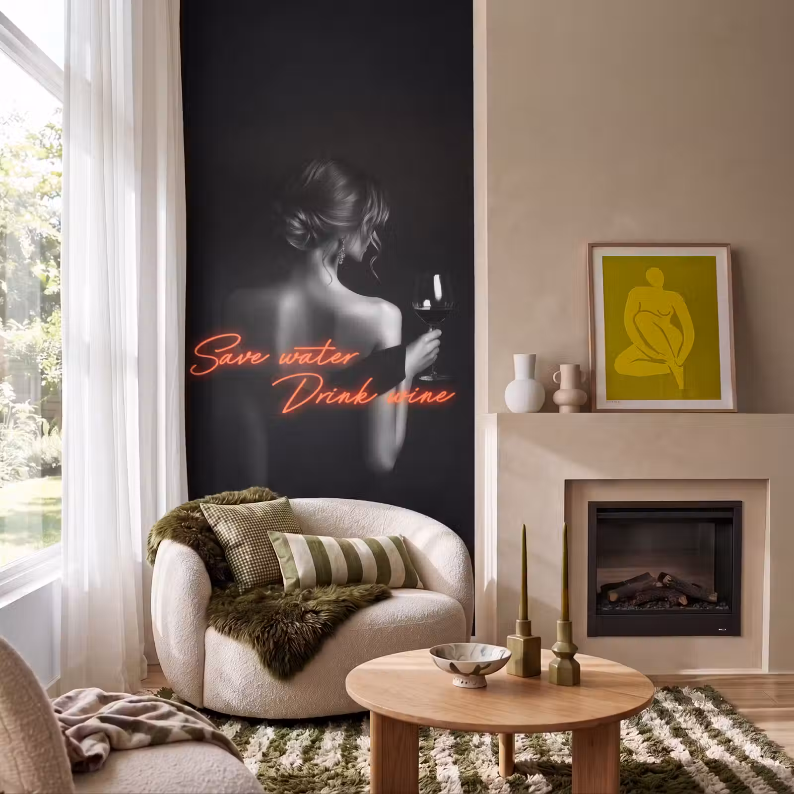Behang - Wijn - Vrouw - Neon - Quote — 1