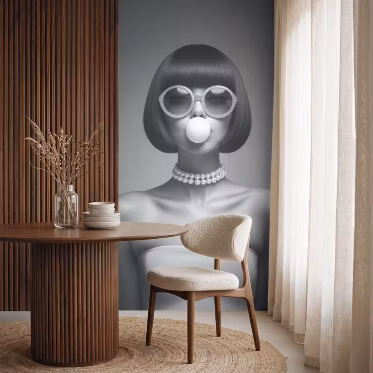 Behang - Vrouw - Zwart Wit - Ketting - Zonnebril — 4