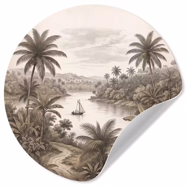 Behangcirkel - Landschap - Rivier - Boot - Tropisch - Vintage — 1