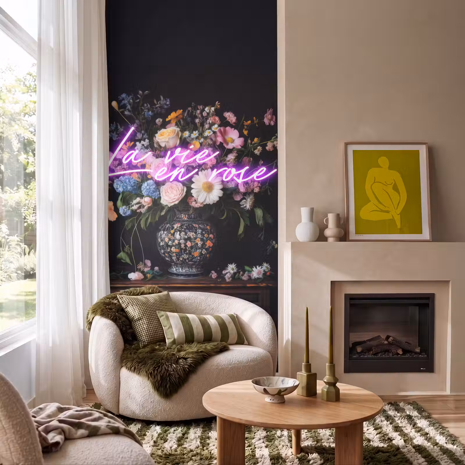 Behang - Neon - Vaas - Bloemen — 1