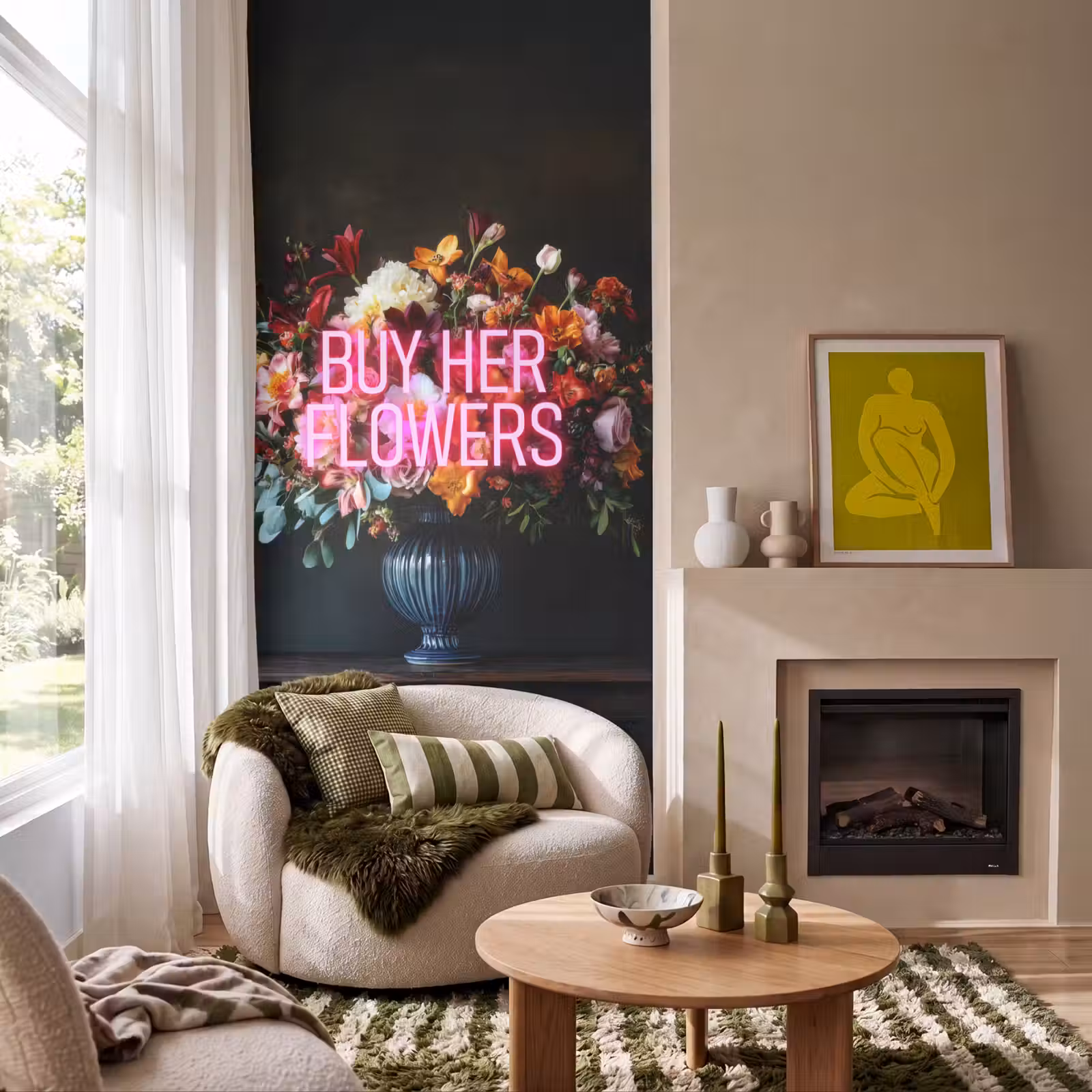 Behang - Quote - Bloemen - Vaas - Neon — 1