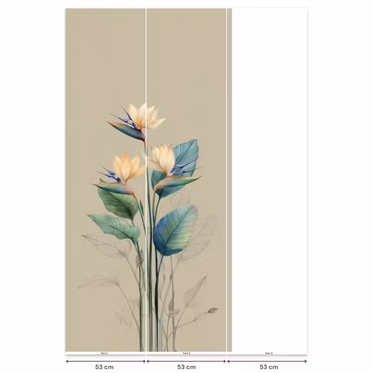 Behang - Paradijsvogelbloemen - Blauwgroene bladeren - Beige — 6