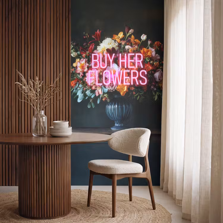 Behang - Quote - Bloemen - Vaas - Neon — 4