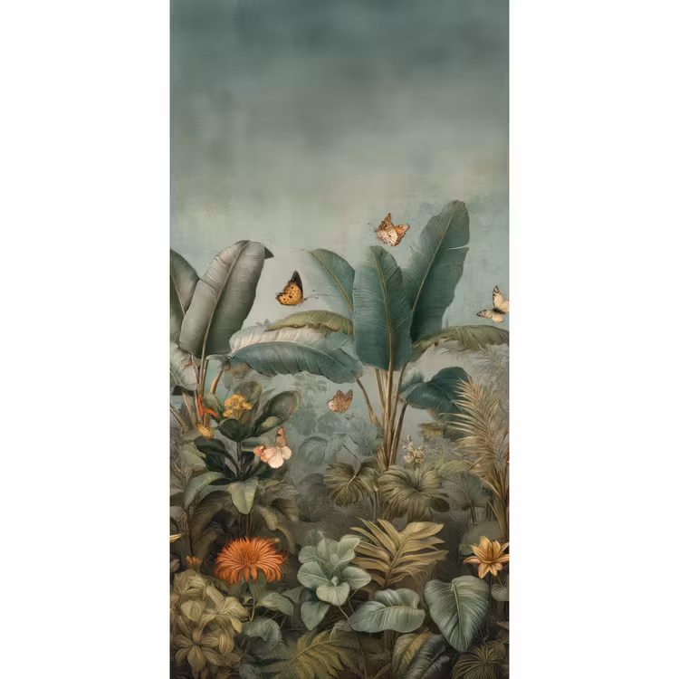 Behang - Tropisch bladerdek - Vlinders - groen - Bruin — 2
