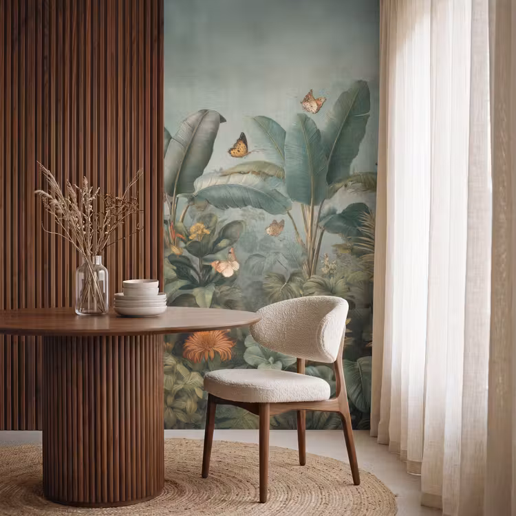 Behang - Tropisch bladerdek - Vlinders - groen - Bruin — 4