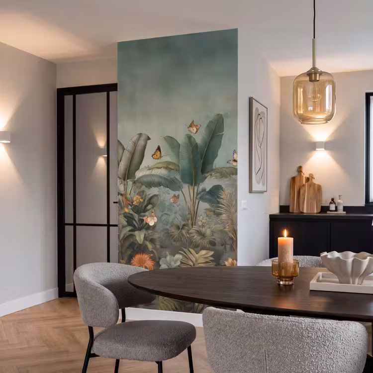 Behang - Tropisch bladerdek - Vlinders - groen - Bruin — 5