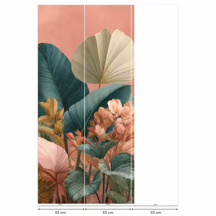 Behang - Tropische bladeren - Bloemen - Roze - groen — 6