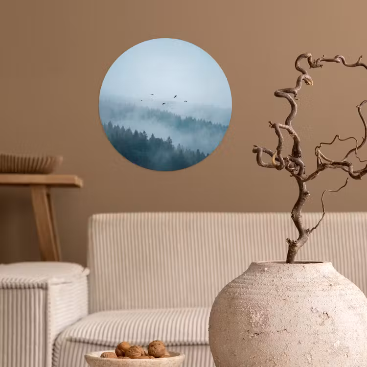 Behangcirkel - Bos - Mist - Vogels - Natuur - Groen — 2