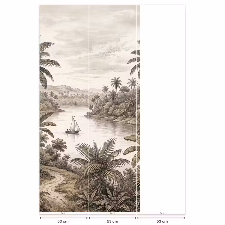 Behang - Landschap - Rivier - Boot - Tropisch - Vintage — 6