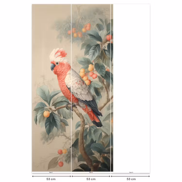 Behang - Roze kuifkaketoe - Tak met vruchten - Bladeren — 6