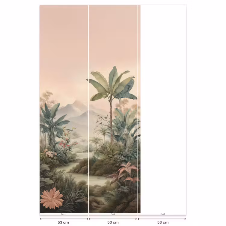 Behang - Tropisch landschap - palmbomen - Bloemen - Roze lucht — 6
