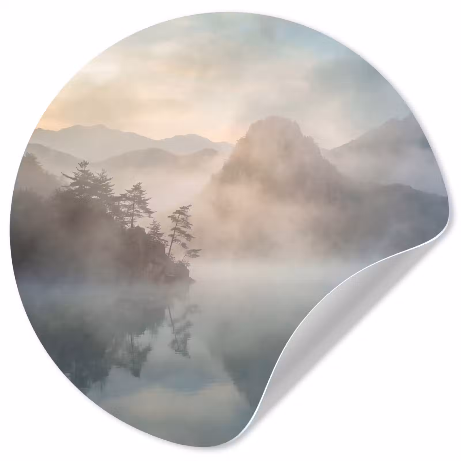 Behangcirkel - Landschap - Bergen - Mist - Water - Natuur — 1