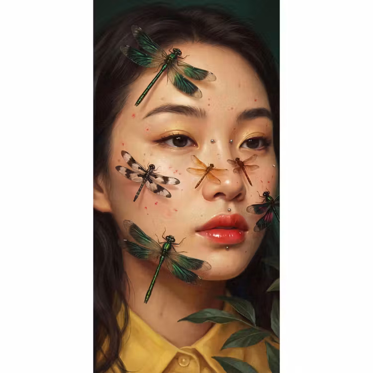 Behang - Vrouw - Insecten - Natuur - Portret - Groen — 2