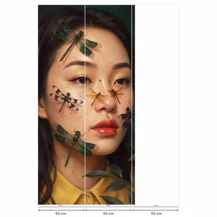 Behang - Vrouw - Insecten - Natuur - Portret - Groen — 6