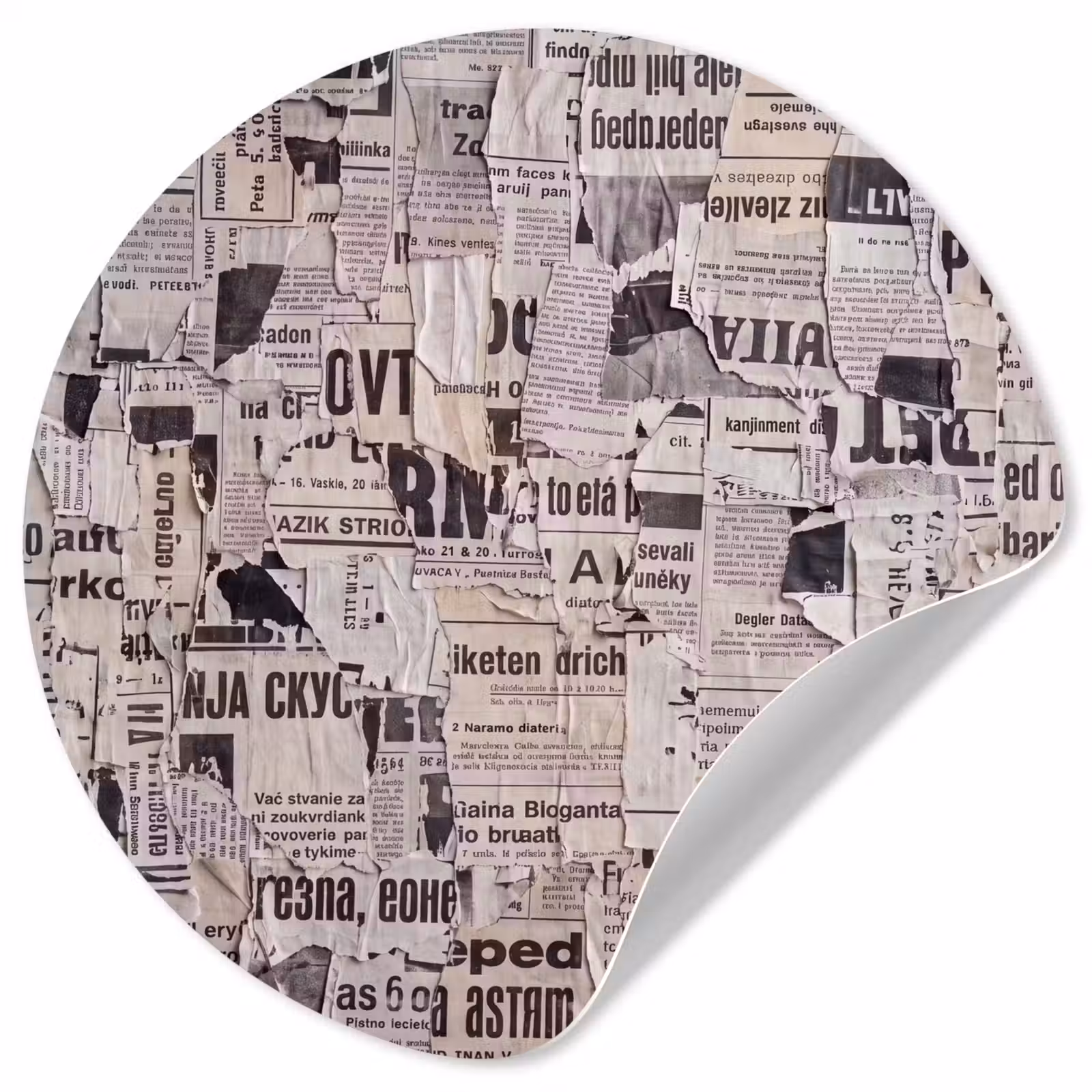 Behangcirkel - Krant - Gescheurd - Textuur - Abstract - Zwart-wit — 1