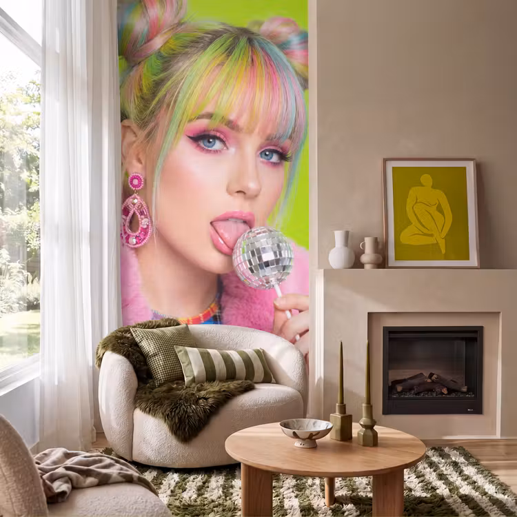 Behang - Vrouw - Kleurrijk haar - Pop art - Modern - Levendig — 1