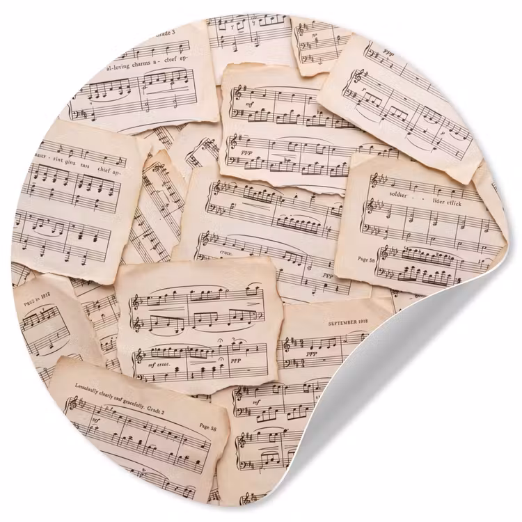 Behangcirkel - Bladmuziek - Oud - Noten - Vintage - Beige — 1